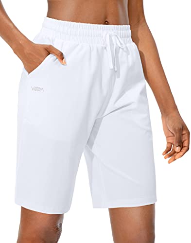 Viodia Women's Bermuda 10" Long Shorts with Pockets Cotton Sweat Lounge Shorts for Women Jersey Athletic Knee Length Shorts for Summer White - Image 1