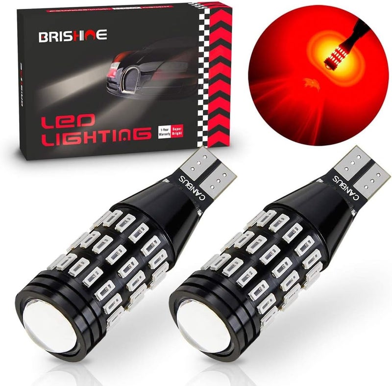 BRISHINE 1500 Lumens Extremely Bright Canbus Error Free 921 912 906 904 T15 W16W LED Bulbs 51-SMD 4014 LED Chipsets with Projector for Center High Mount Stop Brake Lights, Brilliant Red (Pack of 2) - Image 2