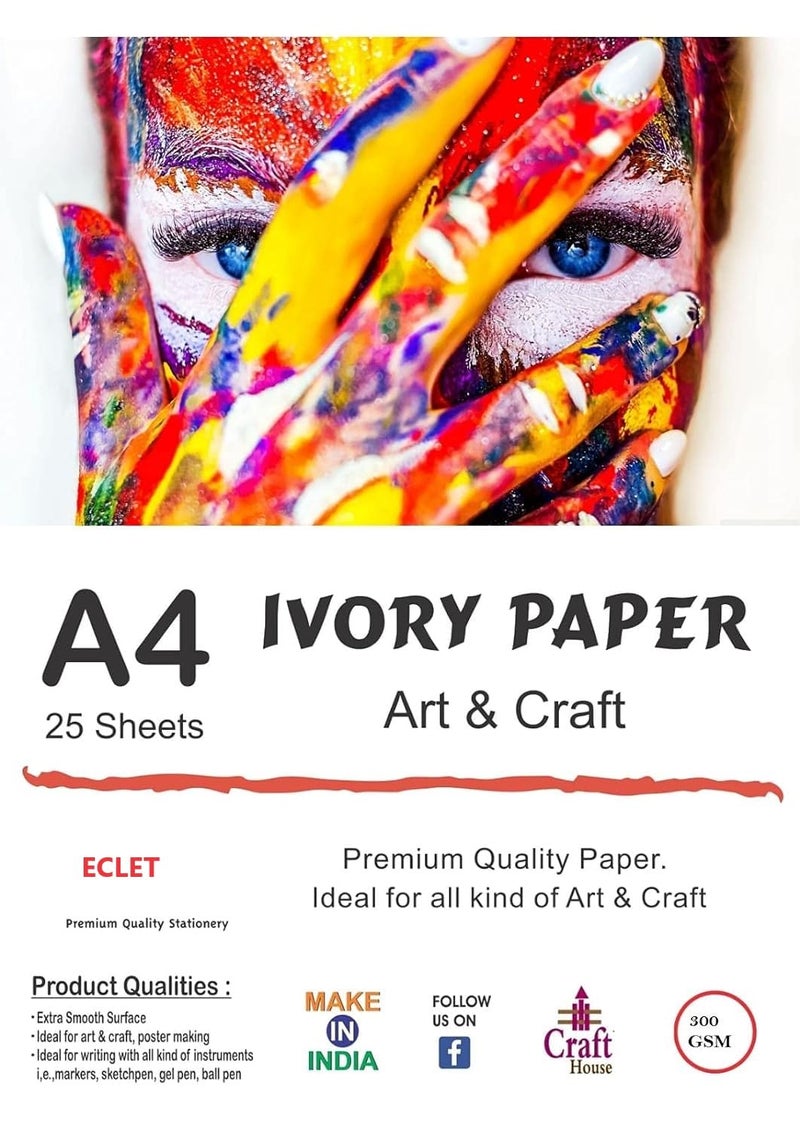 Eclet A4 Size, 225 GSM Smooth Finish Ivory Drawing Paper Sheets, White, 8.25x11.5 Inch, Combo Pack of 25 Sheets(A) - Image 1