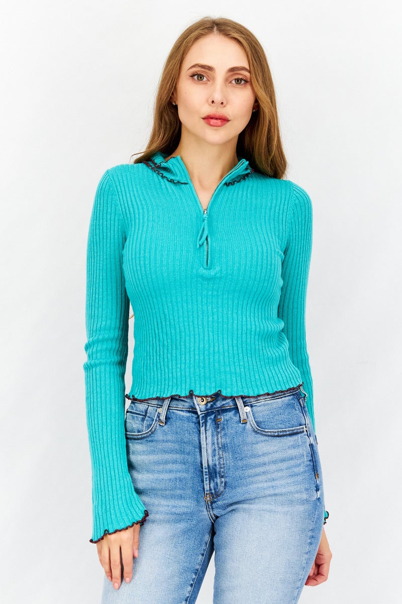 Asos Design Women High Neck Textured Sweatshirt, Green - Image 1