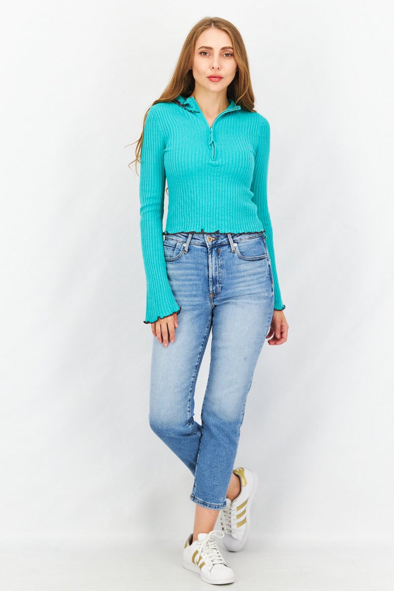Asos Design Women High Neck Textured Sweatshirt, Green - Image 3