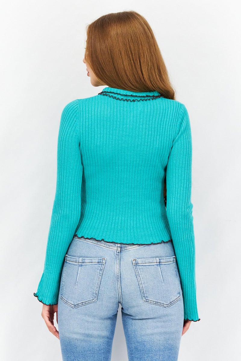 Asos Design Women High Neck Textured Sweatshirt, Green - Image 4