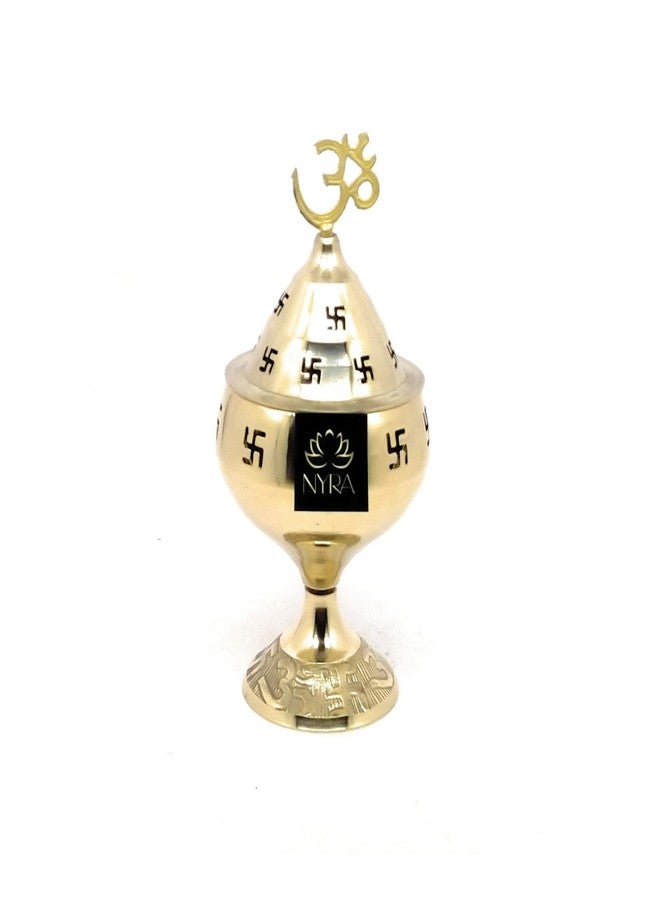 Nyra® Pure Brass Gold Jali Akhand Jyoti Deep with Stand, Cover and Om Swastik Diya for Puja Oil Lamp Tea Light Holder Lantern Diya Stand for Puja (Small) - Image 1