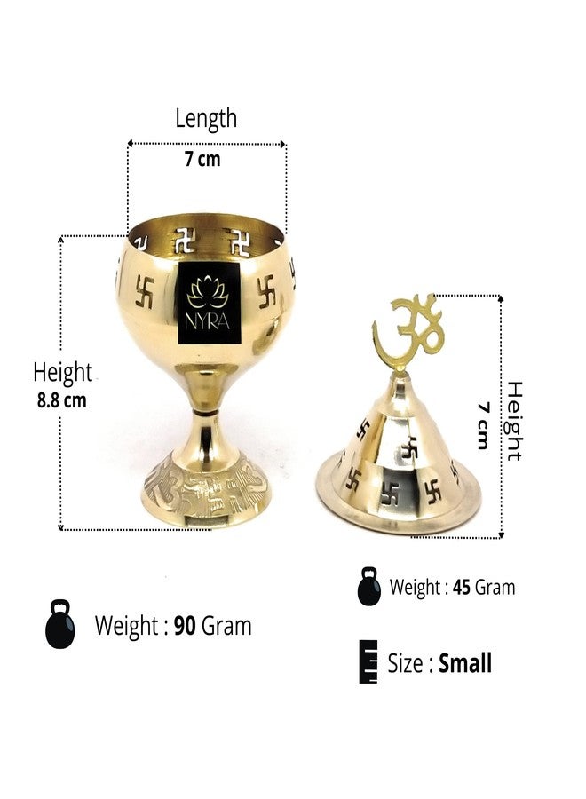 Nyra® Pure Brass Gold Jali Akhand Jyoti Deep with Stand, Cover and Om Swastik Diya for Puja Oil Lamp Tea Light Holder Lantern Diya Stand for Puja (Small) - Image 3
