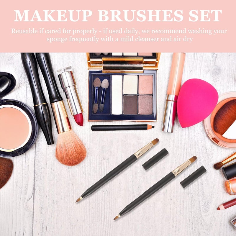 Dual-ended Lip Brush and Concealer Brush, Portable Metal Retractable Lipstick Applicator Wand for Precise Lip Gloss and Makeup Touch-up, Black and Gold Design for Travel Use - Image 5