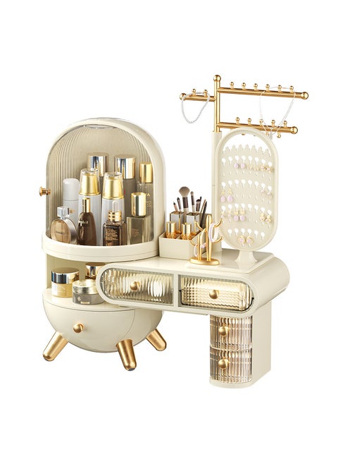 Cosmetic Storage Box, Desktop Dressing Table Jewelry Mirror, Integrated Large-capacity Cosmetics Display Cabinet, Scalable Adjustment