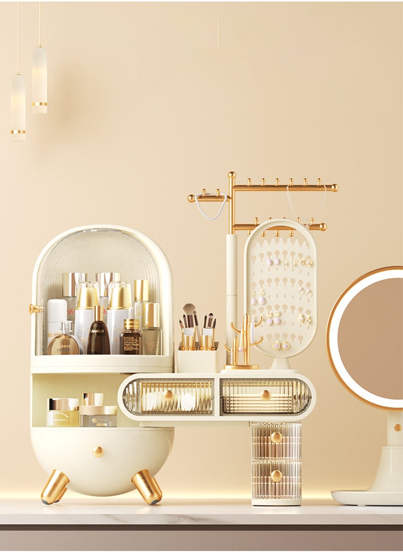 Cosmetic Storage Box, Desktop Dressing Table Jewelry Mirror, Integrated Large-capacity Cosmetics Display Cabinet, Scalable Adjustment