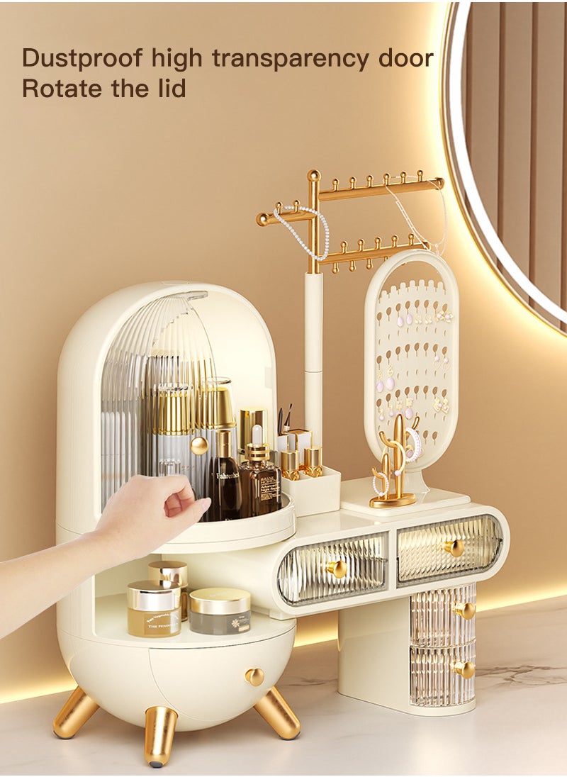 Cosmetic Storage Box, Desktop Dressing Table Jewelry Mirror, Integrated Large-capacity Cosmetics Display Cabinet, Scalable Adjustment