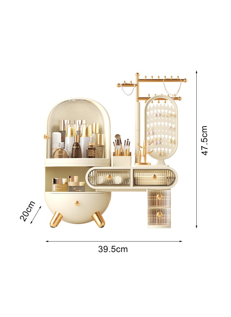Cosmetic Storage Box, Desktop Dressing Table Jewelry Mirror, Integrated Large-capacity Cosmetics Display Cabinet, Scalable Adjustment