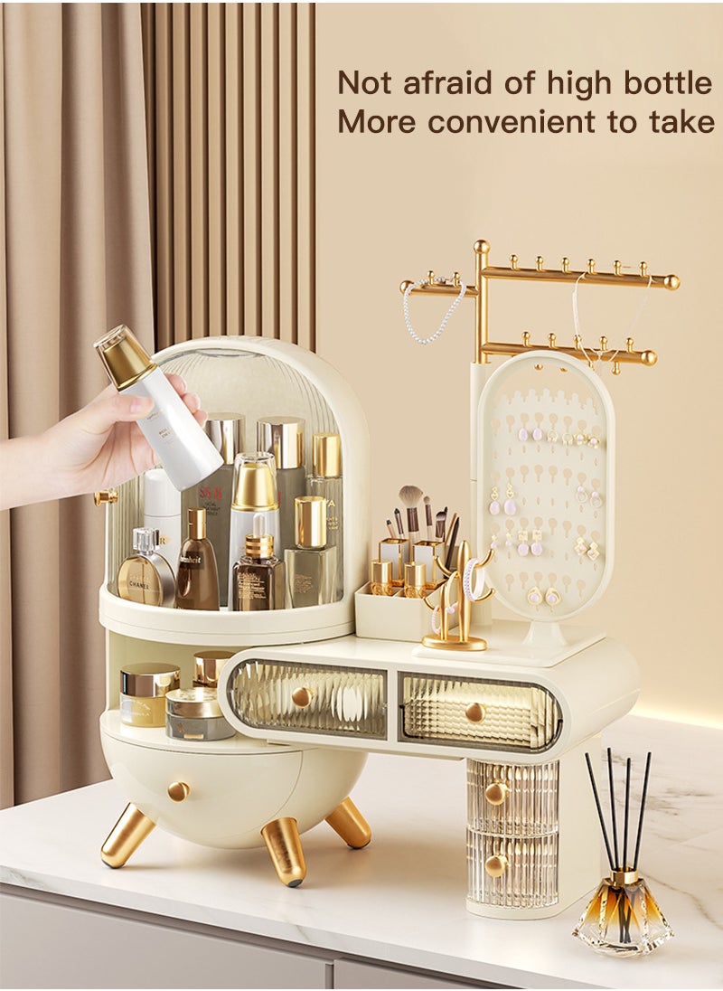 Cosmetic Storage Box, Desktop Dressing Table Jewelry Mirror, Integrated Large-capacity Cosmetics Display Cabinet, Scalable Adjustment