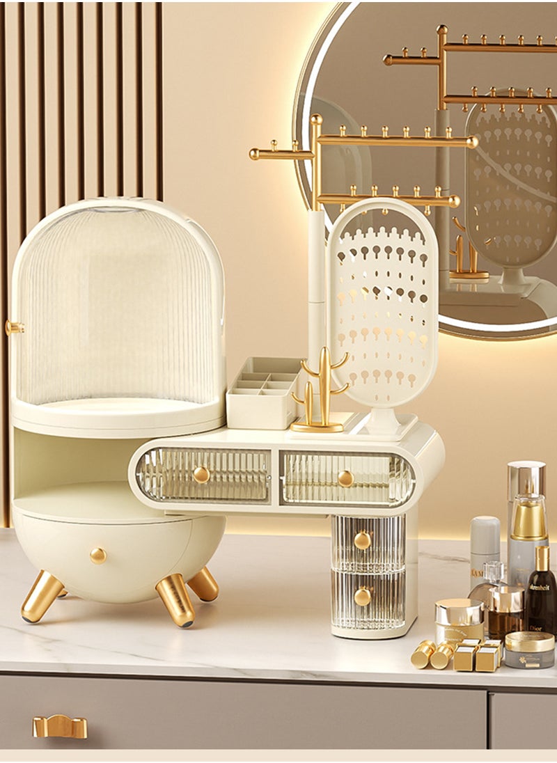 Cosmetic Storage Box, Desktop Dressing Table Jewelry Mirror, Integrated Large-capacity Cosmetics Display Cabinet, Scalable Adjustment