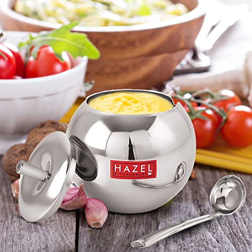 Hazel حاوية زيت وغيو من الفولاذ المقاوم للصدأ مع ملعقة للمطبخ | سعة 320 مل حاوية زيت متعددة الاستخدامات - Image 5
