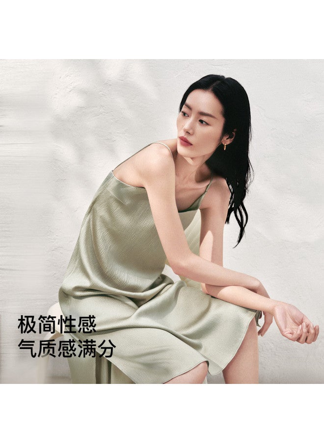 ubras Mulberry Silk Pearl Satin Textured Slip Dress High Slit Dress For Women - Image 2