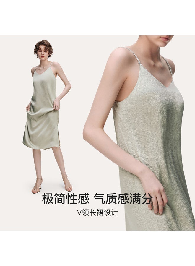 ubras Mulberry Silk Pearl Satin Textured Slip Dress High Slit Dress For Women - Image 4