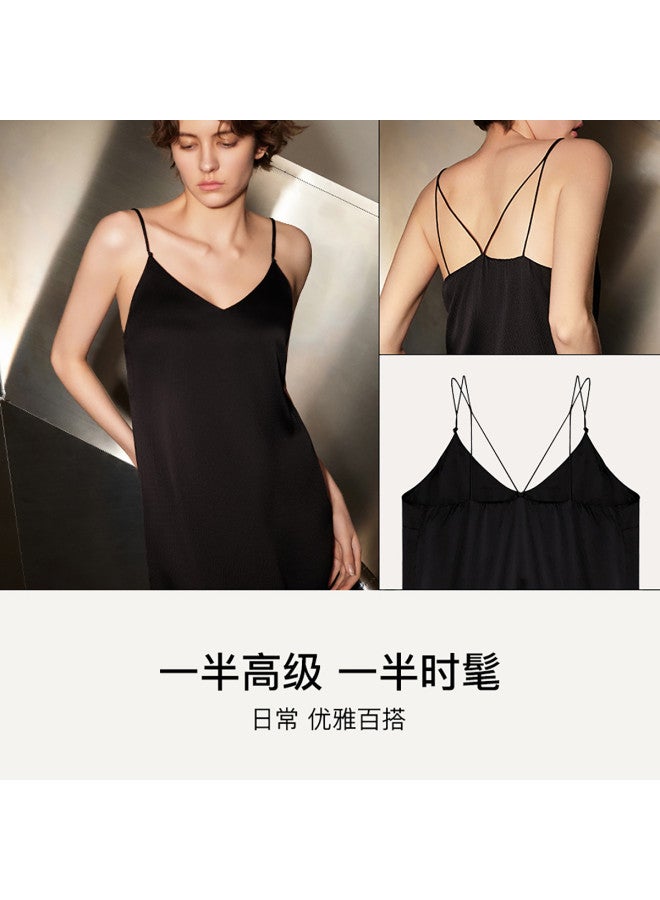 ubras Mulberry Silk Pearl Satin Textured Slip Dress High Slit Dress For Women - Image 5