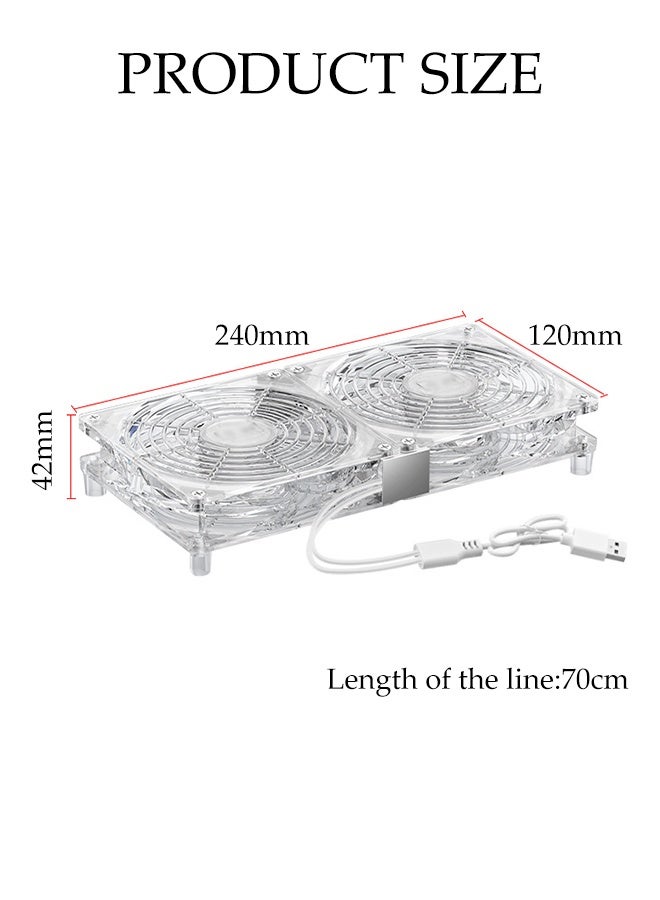 DUNISO USB Router Radiators,Lightweight, Portable Air Ventilation Accessories,Mini Low Noise Dual Cooling Fan for Computer Case Chassis,Plug and play(White) - Image 2