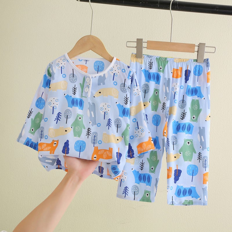 Kids Pajama Set Cotton Breathable Sleepwear Blue Zoo 