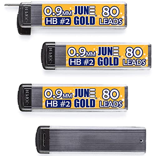 June Gold 320 Pieces, 0.9 mm HB #2 Lead Refills, 80 Pieces Per Dispenser, Bold Thickness, Break Resistant Lead/Graphite, 1.0 mm Compatible (Pack of 4 Dispensers) - Image 1