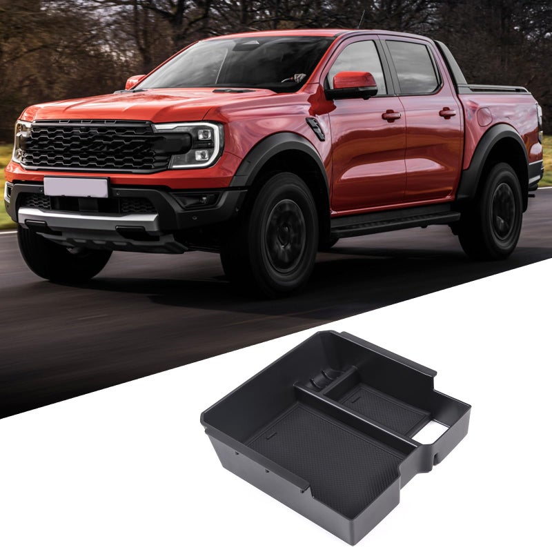 Lcojicep Central Control Storage Box Tray Compatible with Ford RangerEverest 2023 Center Console Organizer Tray Armrest Storage Box ABS Armrest Insert Container Electric handbrake Version