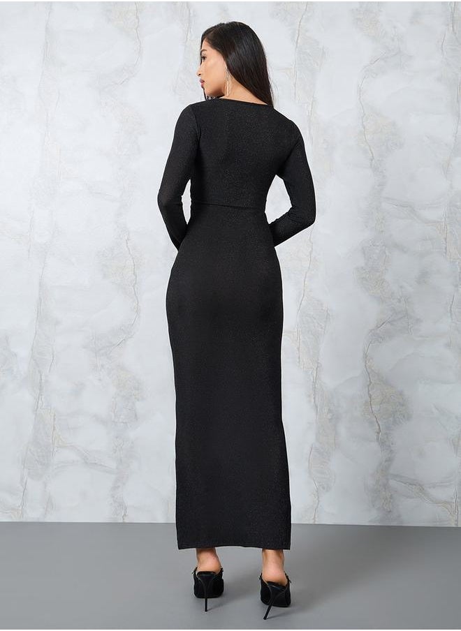 Styli Shimmered Look Sheath Maxi Dress with Knot Detail  - Image 4