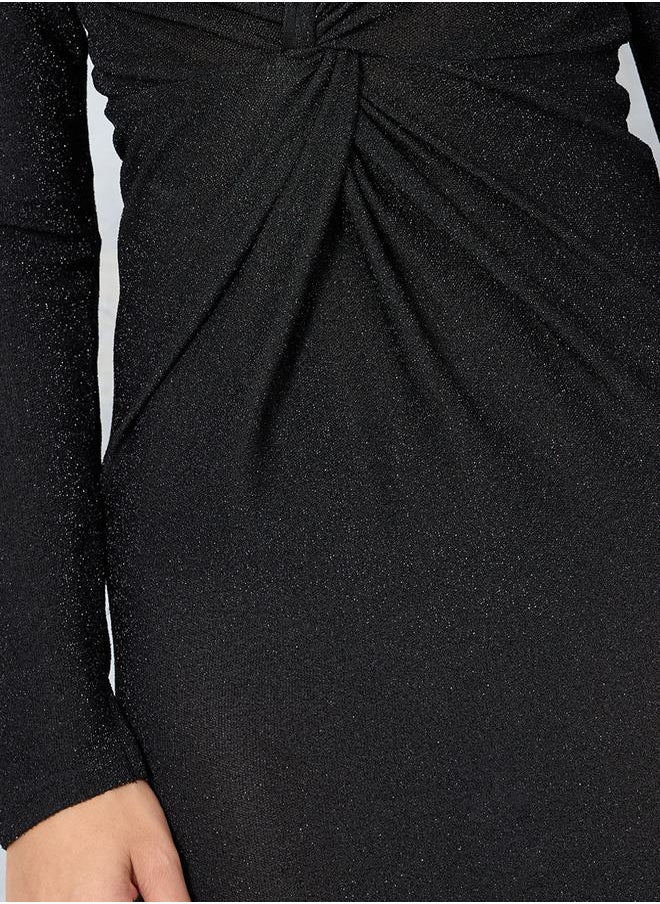 Styli Shimmered Look Sheath Maxi Dress with Knot Detail  - Image 3