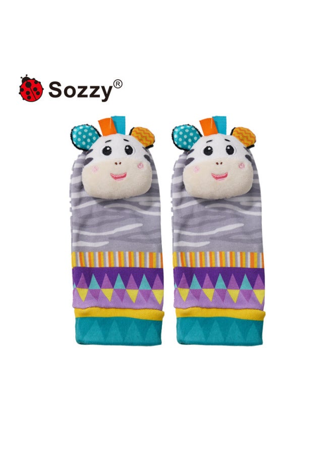 Sozzy Baby Bell Toy Baby Wrist Strap Socks Watch Strap Decoration Baby Toy 0-1 Years Old Puzzle-Color:Cute Zebra Socks - Image 1