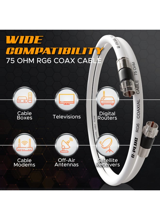 G-PLUG G-PLUG 100FT RG6 Coaxial Cable Connectors Set High-Speed Internet, Broadband and Digital TV Aerial, Satellite Cable Extension Weather-Sealed Double Rubber O-Ring and Compression Connectors White  - Image 2