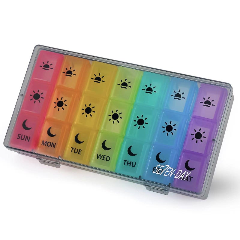 Weekly Pill Boxes and Organizer Travel Pill Case 7 Day 3 Times A Day Large Compartments Medication Reminder Daily Pill Container for Fish Oil Vitamins Capsules and Supplements Gray