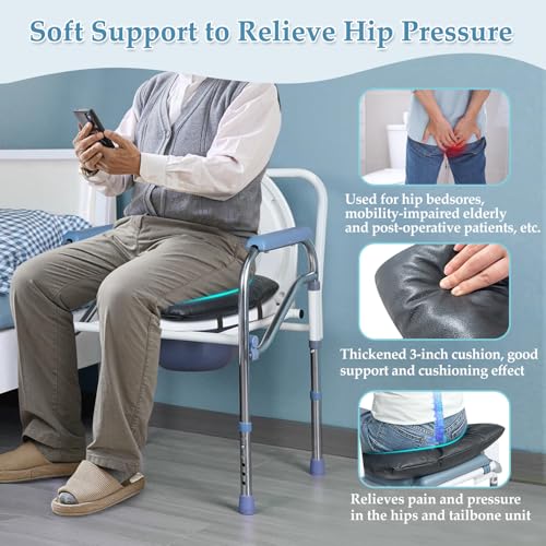 KAVIL Bedside Commode Seat Cushion Toilet Seat Padded Soft Shower Chair Seat Round Cover For Seniors, Elderly After Surgery Pressure Relief Portable Toilet Commode Seat Padded Easy Clean - Image 2