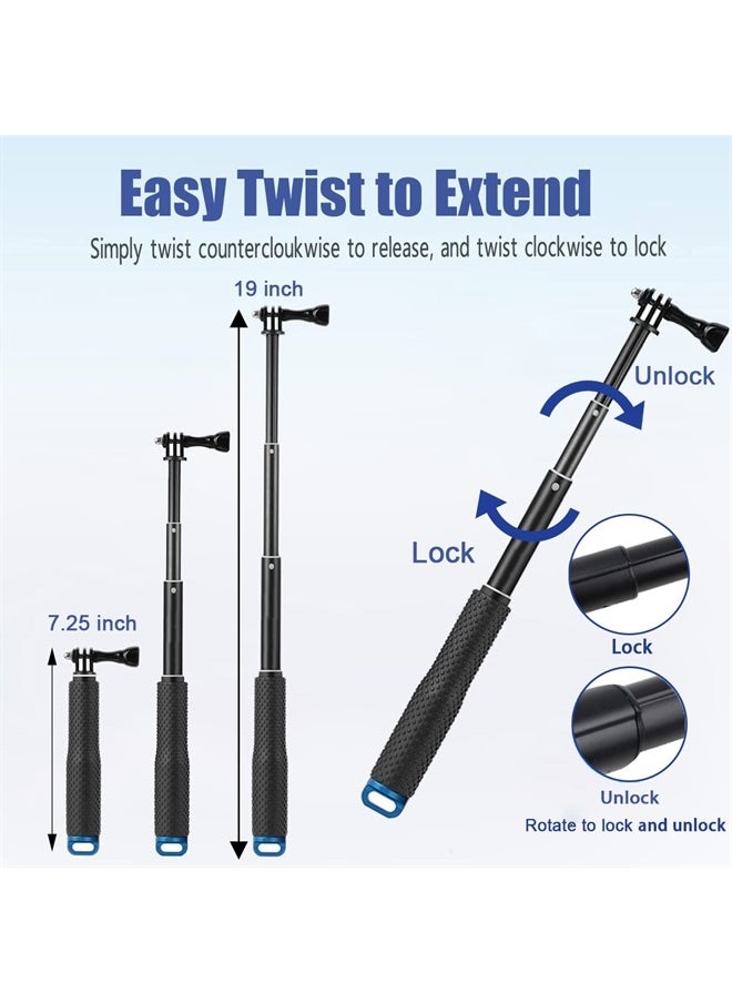 WLPREOE - Selfie Stick + Camera Float Accessories Kit for GoPro,19” Waterproof Hand Grip Extension Portable Adjustable Monopod Pole for GoPro Hero 11 10 9 8 MAX 7 Black Silver White/6/5 Black/5S/4/3 - Image 1