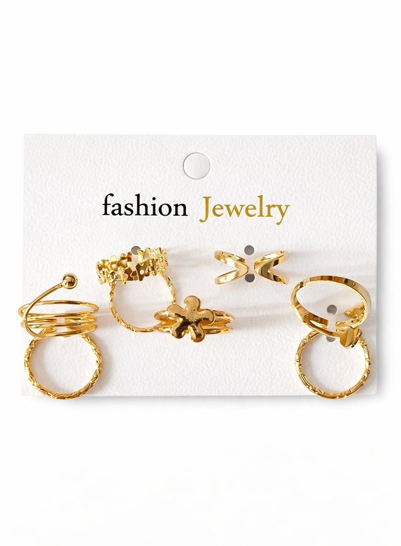 طقم خواتم ٨ قطع مطلي ذهب (  الاشكال مطابقة للصور ) - Image 1