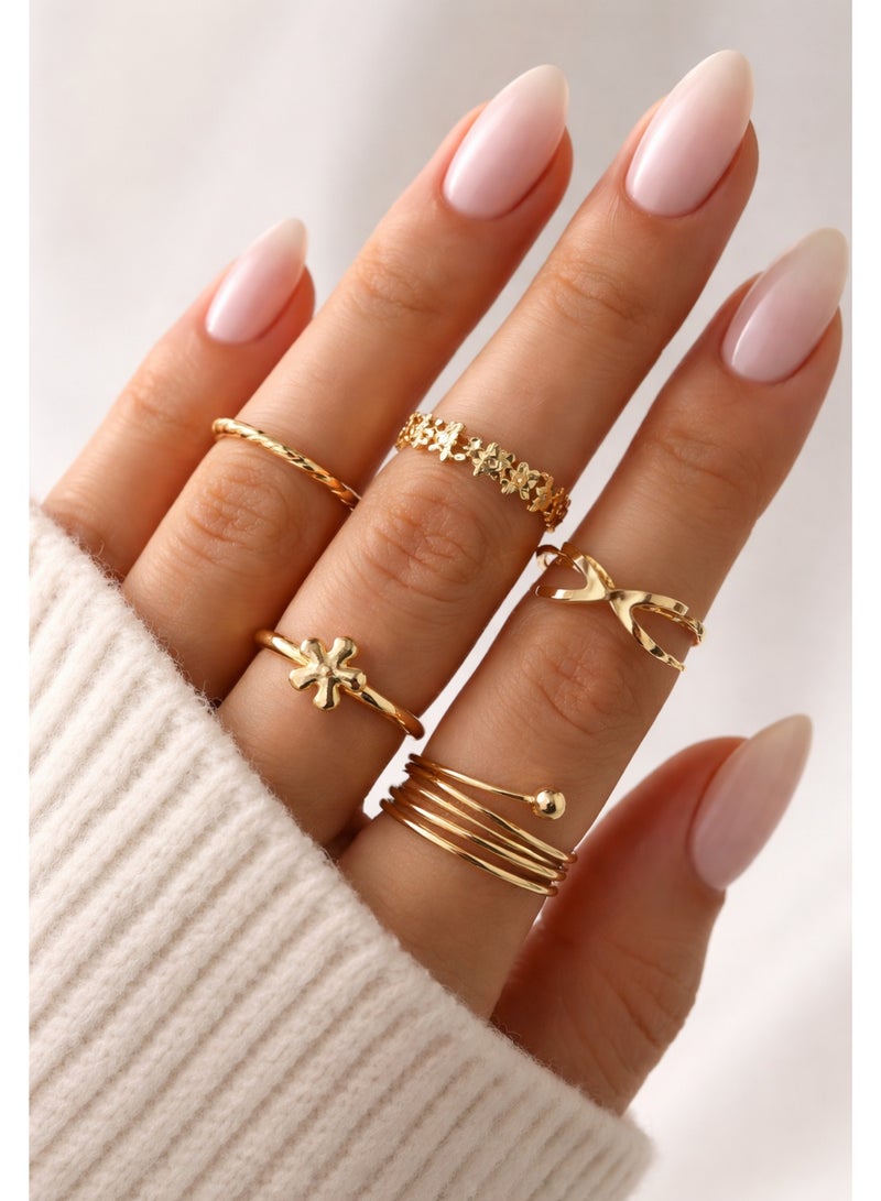 طقم خواتم ٨ قطع مطلي ذهب (  الاشكال مطابقة للصور ) - Image 2