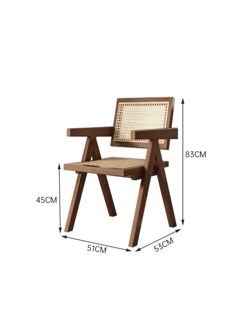 شو وو كرسي شانديغار العتيق - مقعد من جلد البولي يوريثان وظهر بنقشة ريش، كرسي طعام عصري من منتصف القرن، مناسب لغرفة المعيشة أو المقهى أو المكتب - بني غامق، 51×54×83 سم - Image 4
