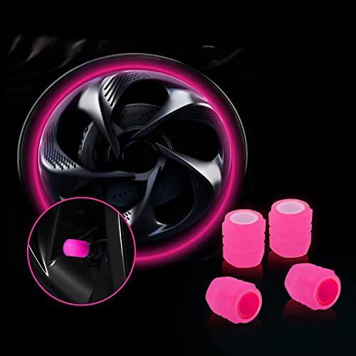 Careflection || Luminous Wheels Cap Tire Valve Stem, Glow Luminous at Night, Air Caps Cover Fluorescent, Illuminated Auto Car Wheel Valve Stem Caps Cover for SUV, Motorcycles, Truck (4 PCS, Pink) - Image 1