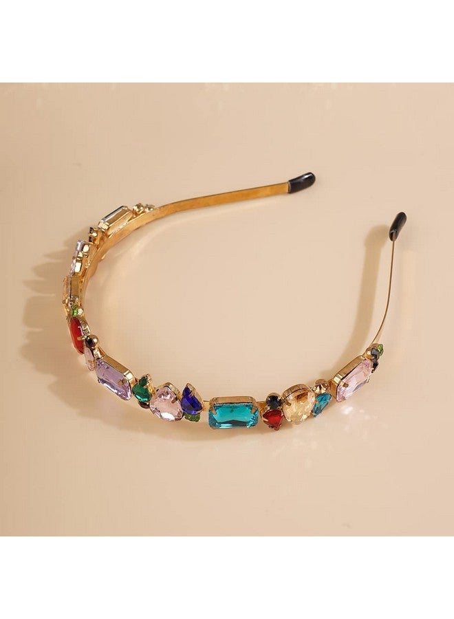 ويوپار عصابة رأس Wiwpar رفيعة مرصعة بأحجار الراين للنساء، عصابة رأس مرنة مرصعة بأحجار الراين، عصابة رأس عتيقة، إكسسوارات شعر (ملونة) - Image 4