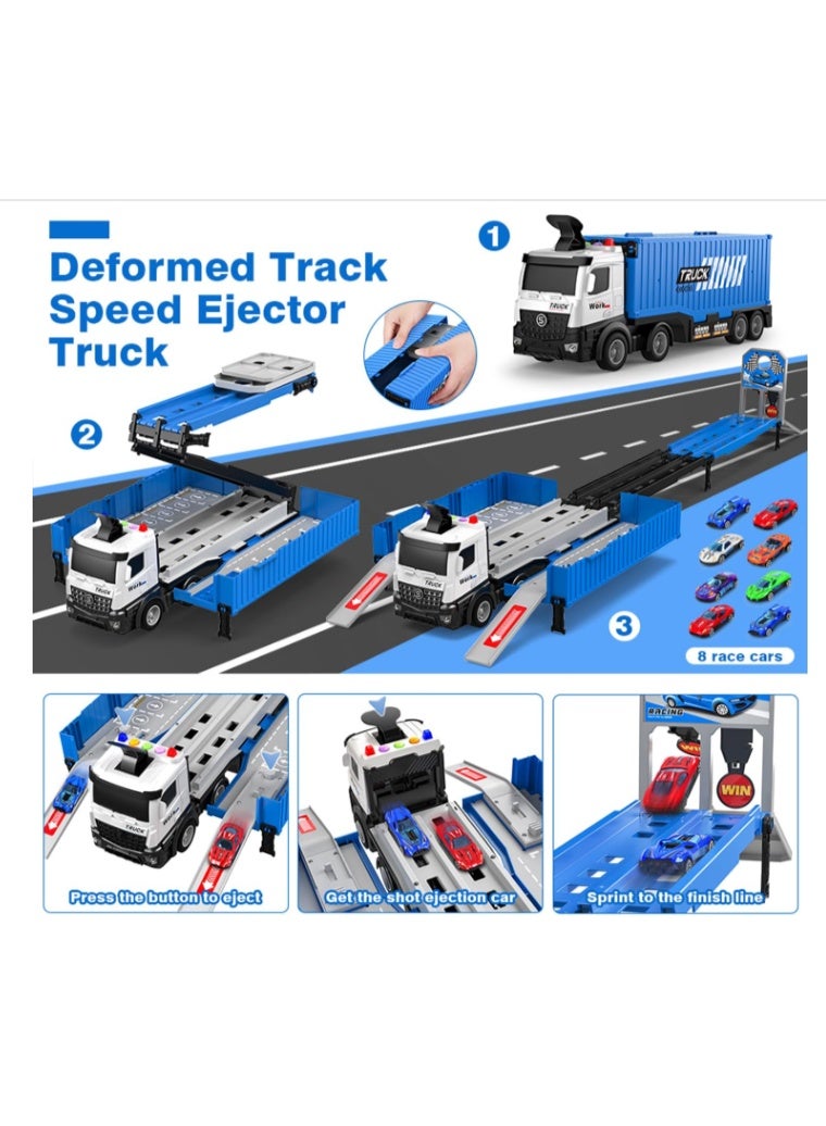 Truck Race Track Toddlers Toys, Foldable 3 Layer Car Race Track Playset, Toy Truck Transport Car Carrier & 8 Race Cars, Truck Car Kids Toys Xmas Gifts for Age 3 4 5 6+ Years Old Boys Girls - Image 4