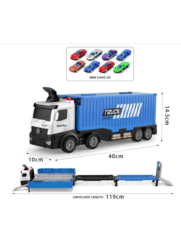 Truck Race Track Toddlers Toys, Foldable 3 Layer Car Race Track Playset, Toy Truck Transport Car Carrier & 8 Race Cars, Truck Car Kids Toys Xmas Gifts for Age 3 4 5 6+ Years Old Boys Girls - Image 2