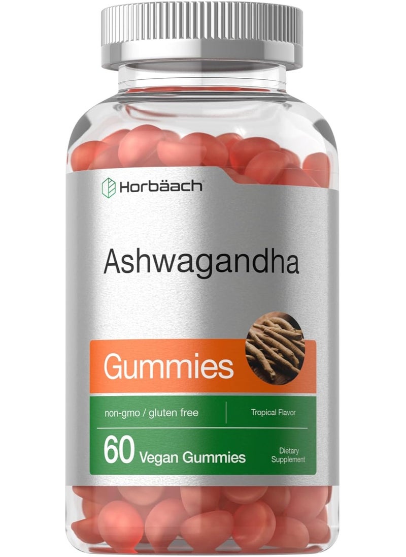 Horbaach Ashwagandha Gummies for Women and Men 60 Count Vegan, Non-GMO, Gluten Free Supplement Tropical Flavor  - Image 1