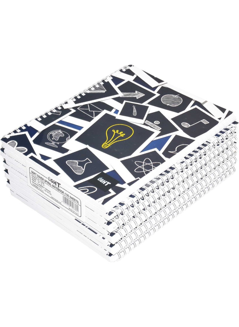 FIS LIGHT Pack of 10  Spiral Soft Cover Notebook, Single Line, 9X7 Inches (22.86 X 20.32 CM), 100 Sheets -LINB971604S - Image 1