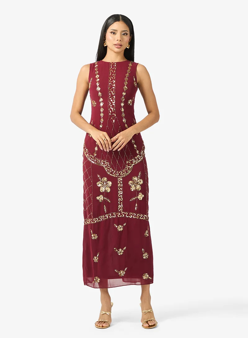 Frock and Frill Embellished High Neck Frilled Maxi Dress