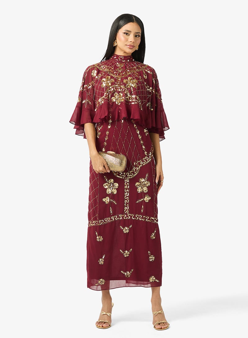 فروك اند فرل فستان ماكسي مزين بتفاصيل شبكية - Image 1