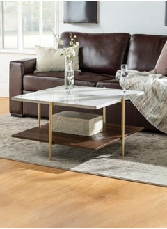 Modern Coffee Table with Faux Marble Top and Walnut Shelf - Gold Metal Frame - pzsku/Z1518C954EA5FE66BC9EBZ/45/_/1737287619/10a7a49e-85bd-4af6-bae4-00b1c2ae7140