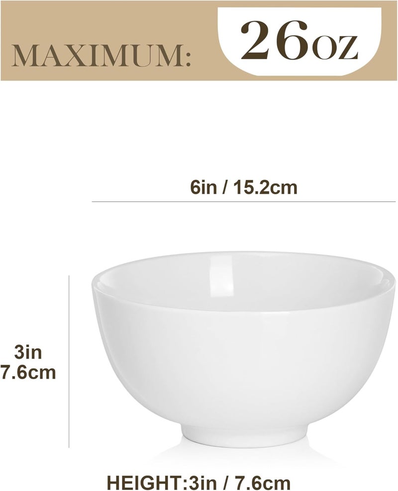 MALACASA 26 oz Porcelain Soup Bowls White Ceramic Cereal Bowls for Kitchen 6 inch Bowls Set of 6 for Oatmeal Salad Fruit Rice Dishwasher and Microwave Safe Series Regular - Image 2