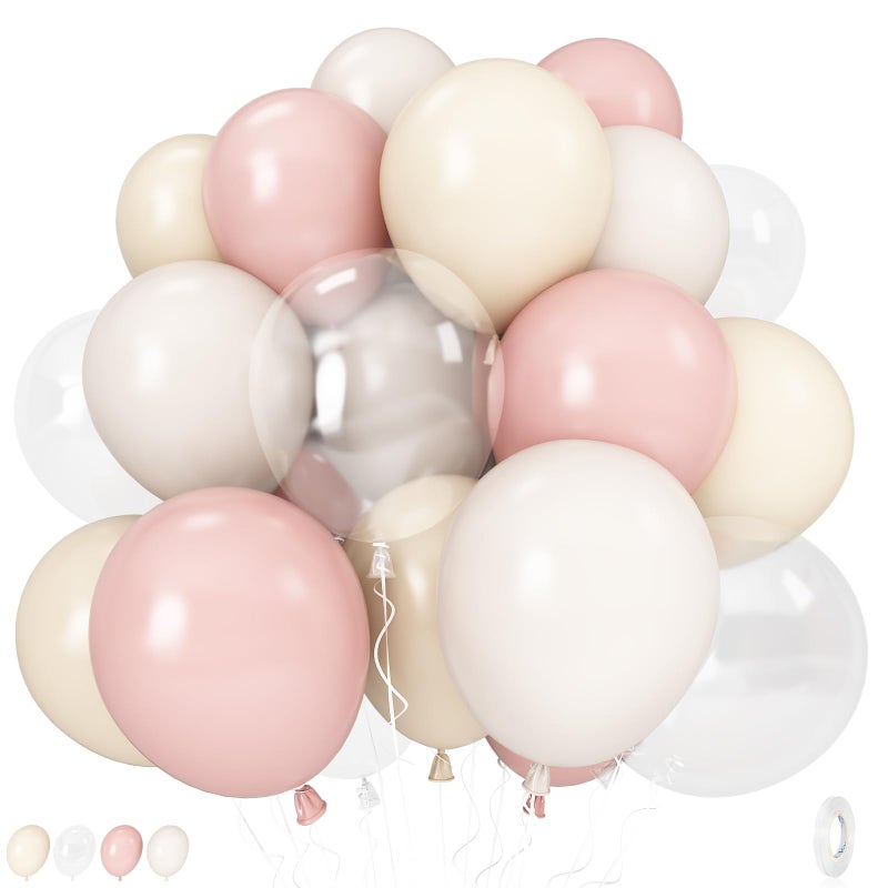 Govpy Pastel Pink and White Balloons 12 Inch 35PCS Light Baby Pink Beige Cream White with Clear Latex Balloon for Girls Birthday Bachelorette Party Bridal Baby Shower Winter Party Decorations Supplies - Image 2