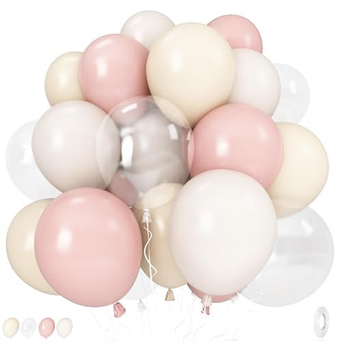 Govpy Pastel Pink and White Balloons 12 Inch 35PCS Light Baby Pink Beige Cream White with Clear Latex Balloon for Girls Birthday Bachelorette Party Bridal Baby Shower Winter Party Decorations Supplies - Image 1
