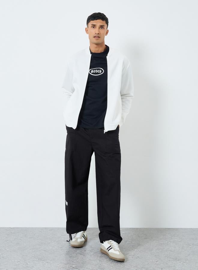 Take Two Men White Number Print Zip-Up Bomber Jacket - Image 3