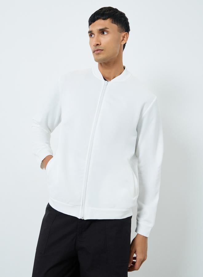 Take Two Men White Number Print Zip-Up Bomber Jacket - Image 4