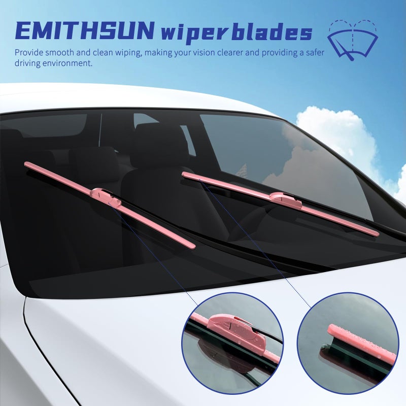 EMITHSUN OEM QUALITY 26" + 18" Premium All-Seasons Durable Stable And Quiet Sakura Pink Windshield Wiper Blades (Set of 2) - Image 5