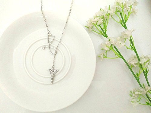 MANZHEN Medicine Stethoscope Caduceus Lariat Necklace for Doctor Nurse (silver) - Image 2