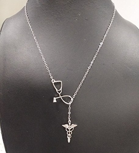 MANZHEN Medicine Stethoscope Caduceus Lariat Necklace for Doctor Nurse (silver) - Image 4